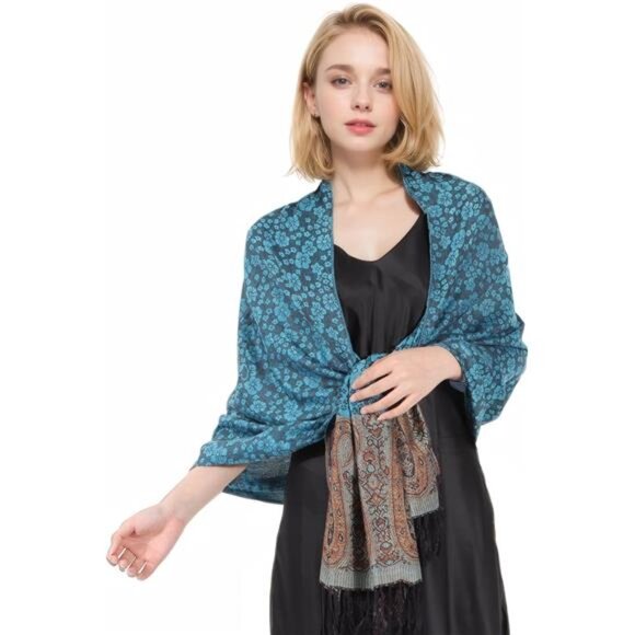 Women Pashmina Shawls and Wraps Scarf Soft Silky Reversible Paisley - Picture 5 of 6